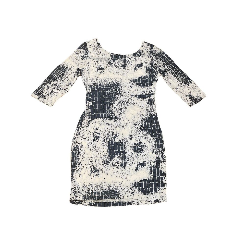 Alt B MEDIUM Bodycon Blue snake stamp print on White Mini Dress Open back